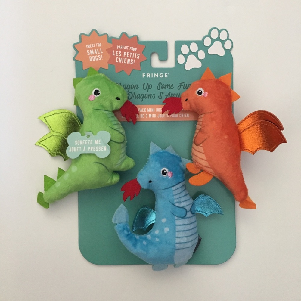 Dog Toys 3 Dinosaurs Plush with Squeakers “Dragon up Some Fun!” NEW | Fringe